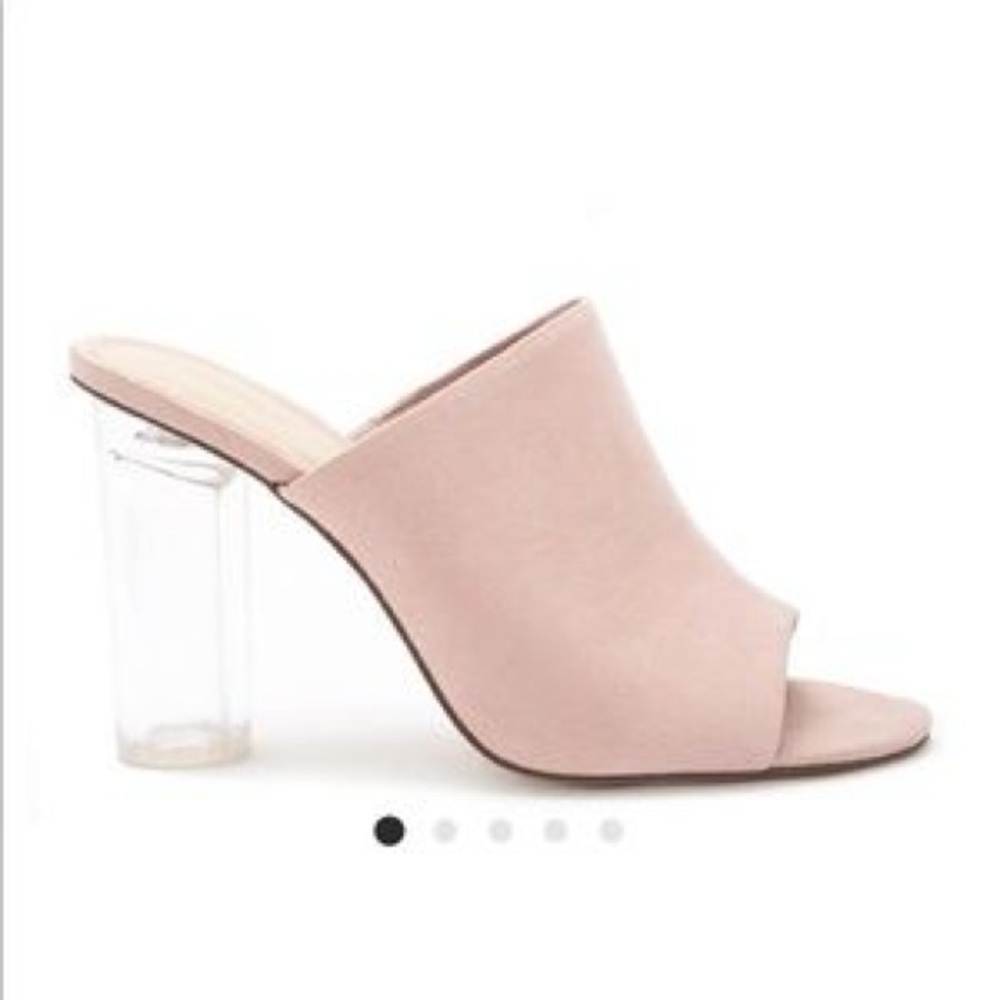 Most Comfy EVER!!! Wear all day!!!Blush Mules with Clear Heel size 6